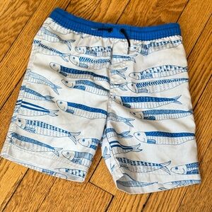 Tea Collection Blue Fish Print Swim Shorts - Size 5